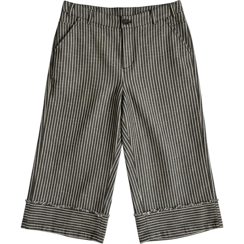 Sundance Black White Striped Linen Blend Wide Leg Cropped Pants Lace Up Back 14